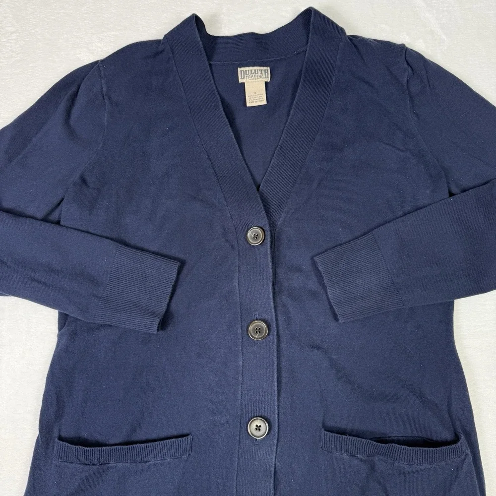 Duluth Trading‎ Cardigan Sweater Womens Size Small Navy Big Buttons Pockets